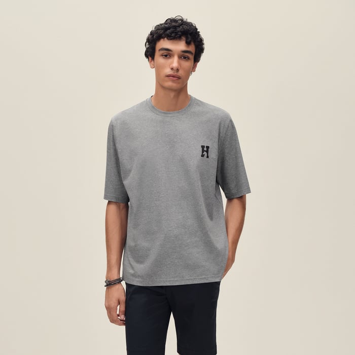 Gris "H'Cheval" T-shirt With Leather Detail