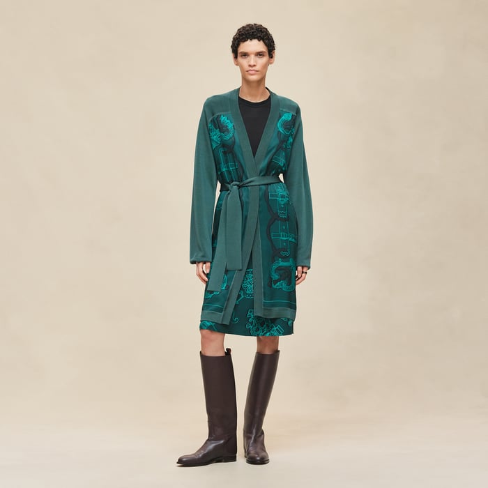 Vert Pin Cardigan Long Manches Longues Twillaine Imprimé « ferronnerie Remix »