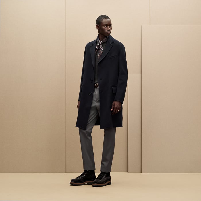 Marine Emile Cashmere Coat With Leather Details