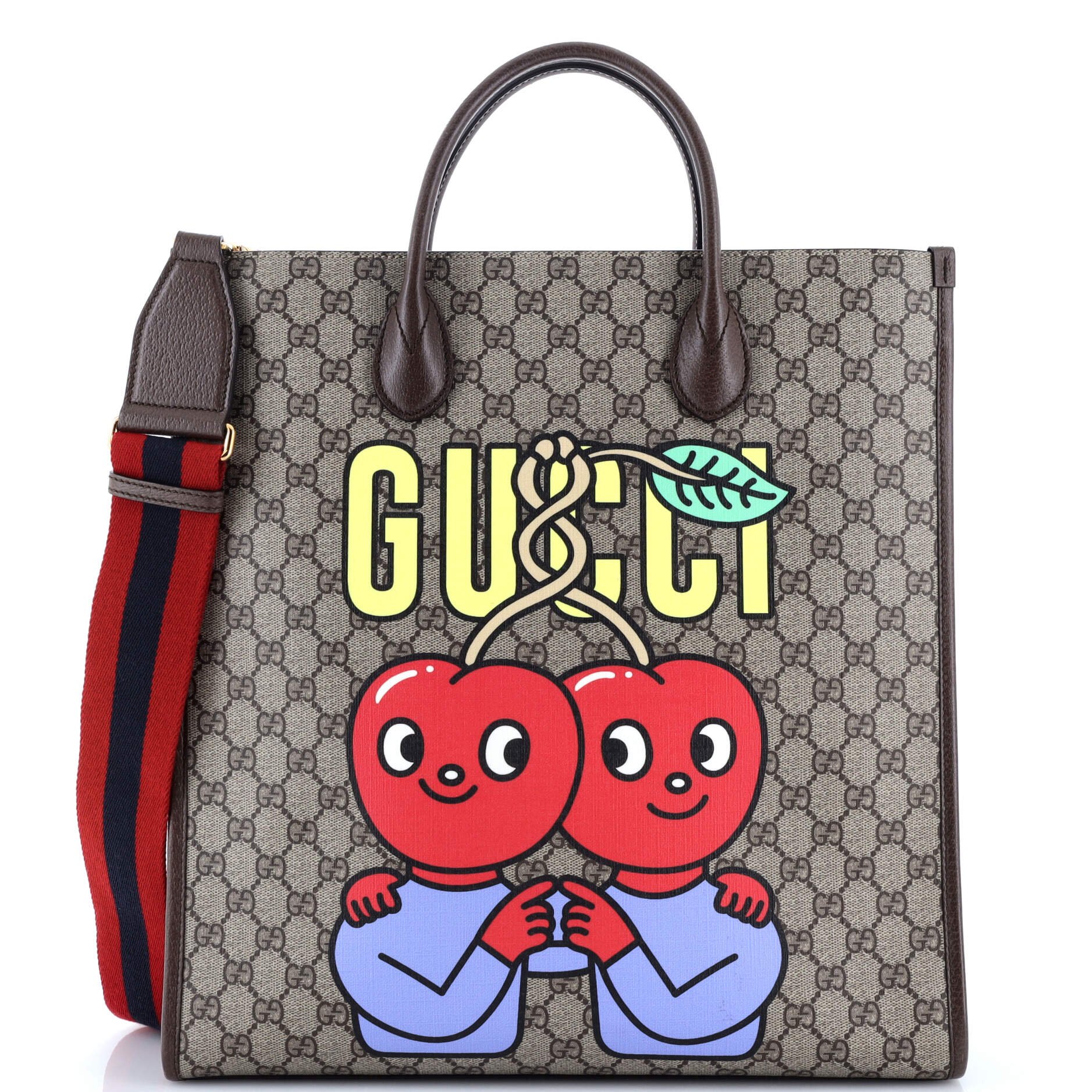 Gucci Web Strap Convertible Tote Printed GG Coated Canvas Tall
