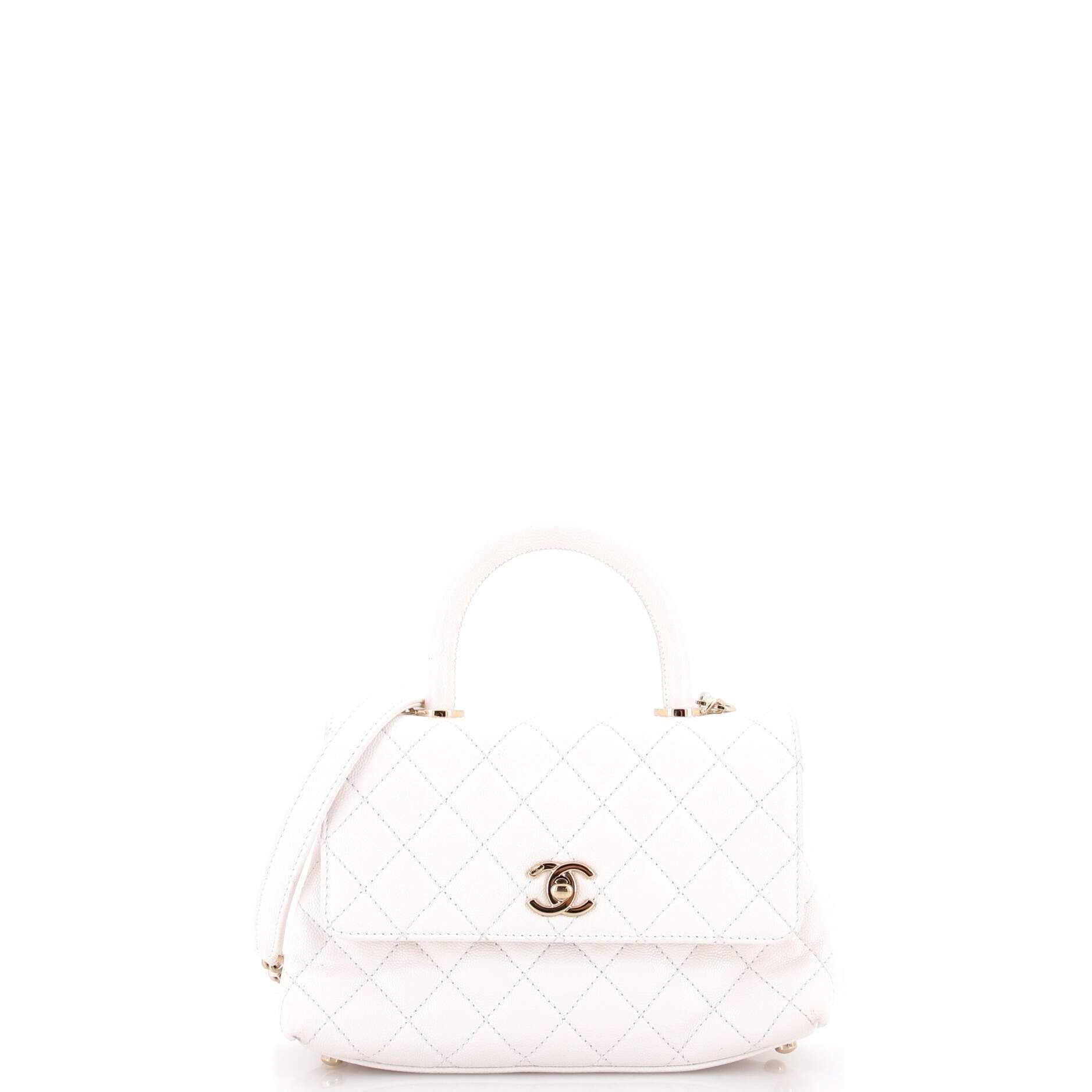 Coco Top Handle Bag Quilted Caviar with Lizard Embossed Handle Mini