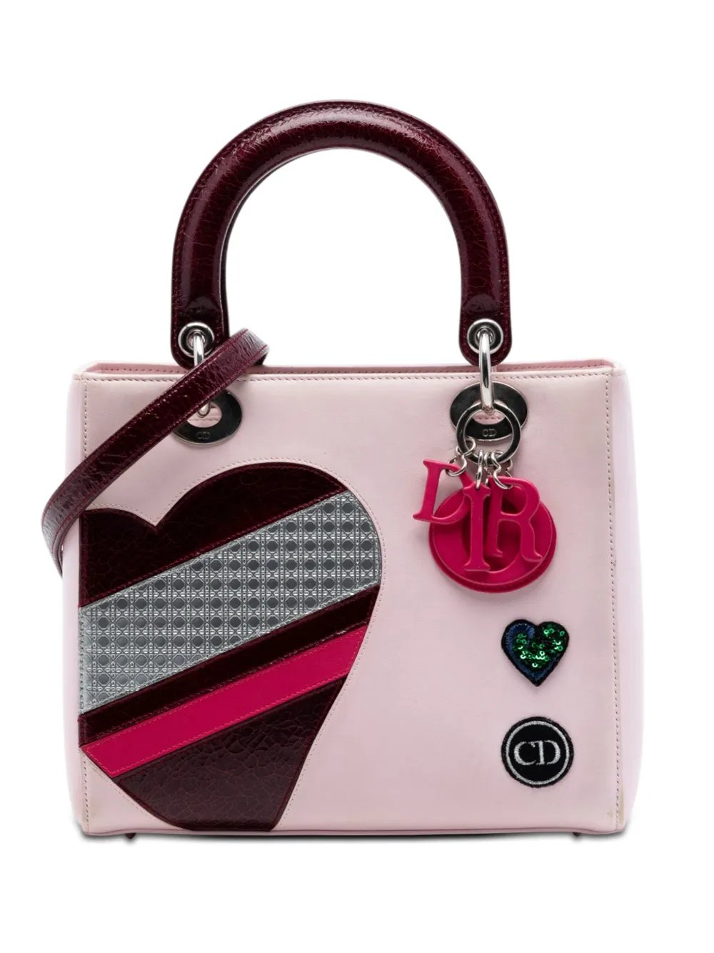 2015 Medium Calfskin Patent Embroidered Valentines Day Heart Lady Dior satchel