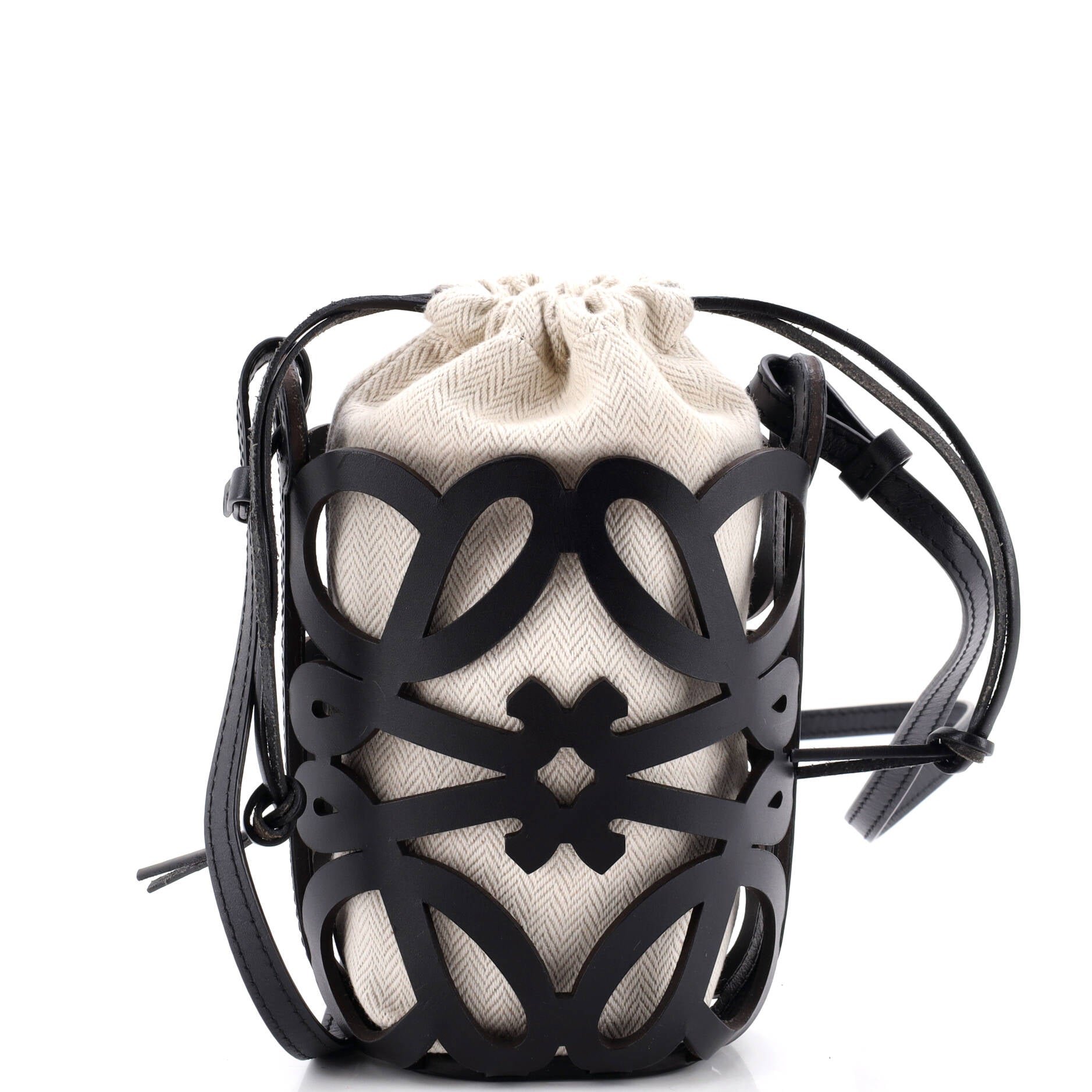 Anagram Drawstring Bucket Crossbody Bag Leather with Canvas Mini