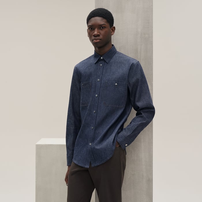 Indigo "H" Straight Cut Embroidered Denim Shirt