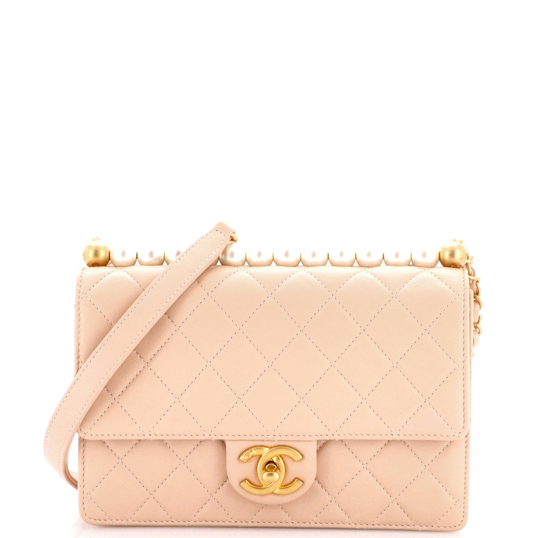 Chic Pearls Flap Bag Quilted Lambskin Small