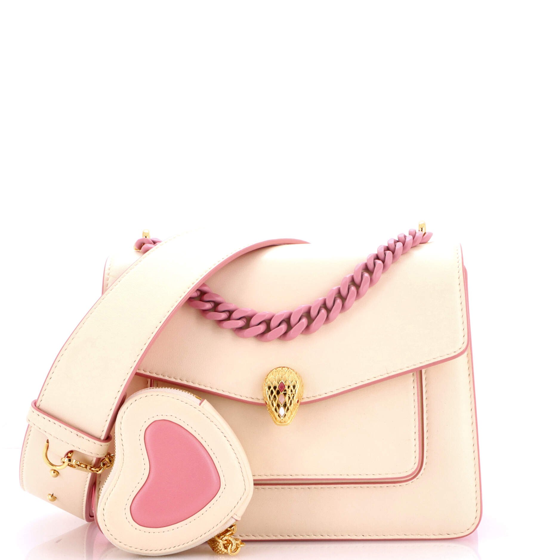 Bvlgari Serpenti Forever Maxi Chain Heart Pouch Crossbody Bag Leather Small