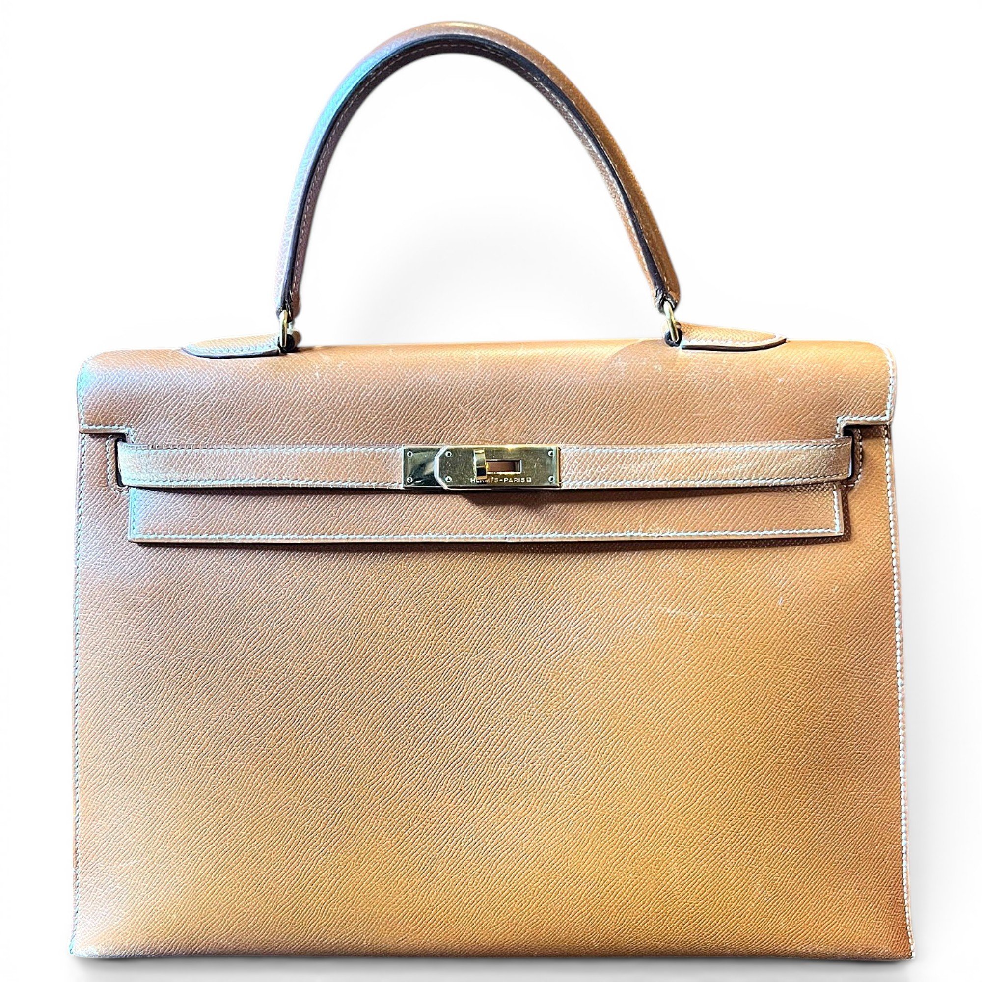 Hermes Kelly 35 Handbag Gold Courchevel Leather 1989