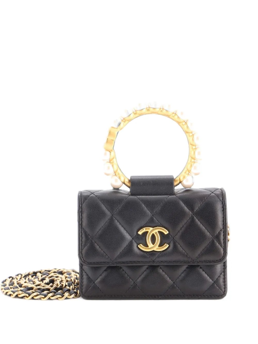 Pearl Crown with Chain Quilted Lambskin clutch bag