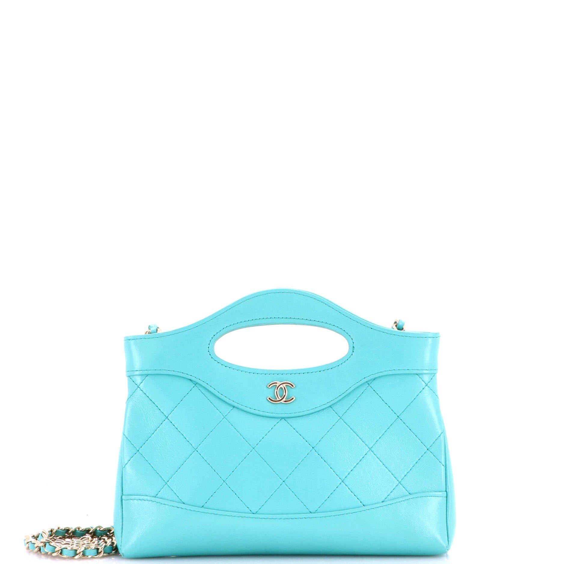 31 Shopping Bag Clutch with Chain Quilted Shiny Crumpled Calfskin Small