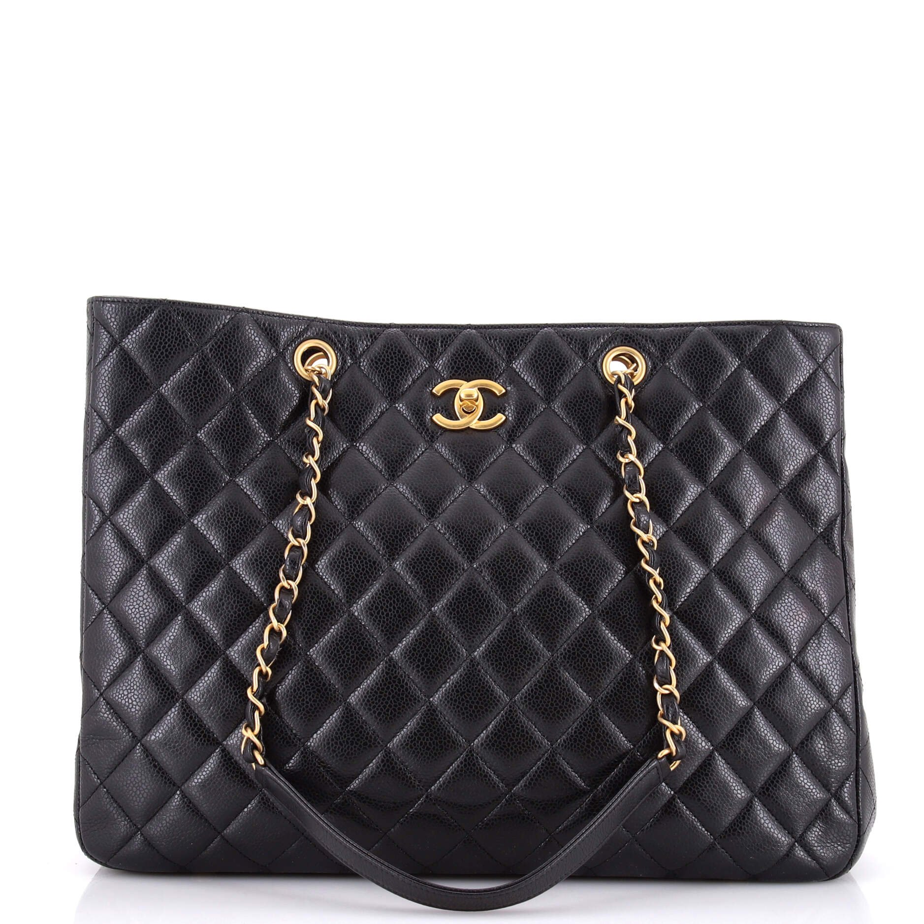 Classic CC Shopping Tote Quilted Caviar Large