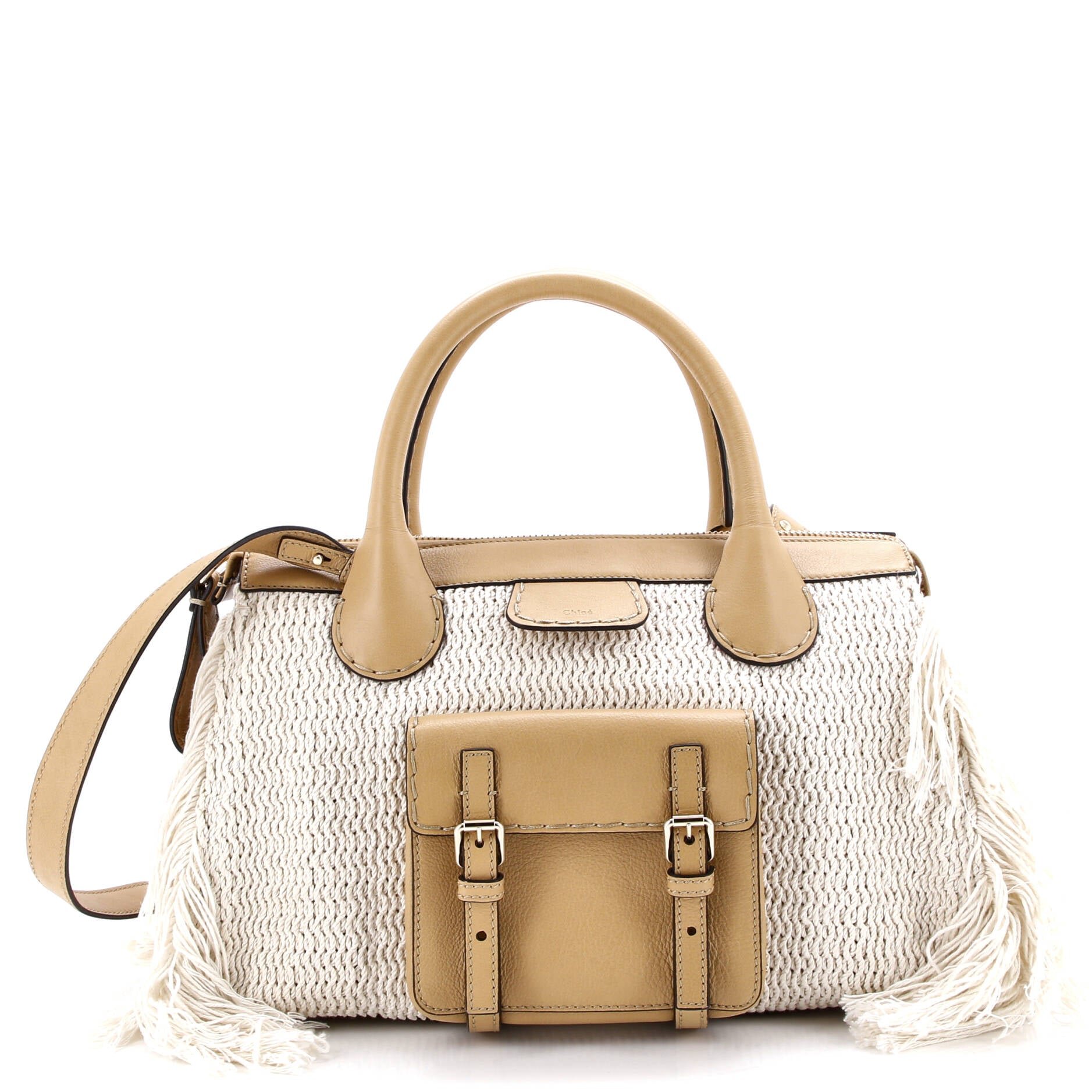 Chloe Edith NM Satchel Knit Cotton with Leather Medium