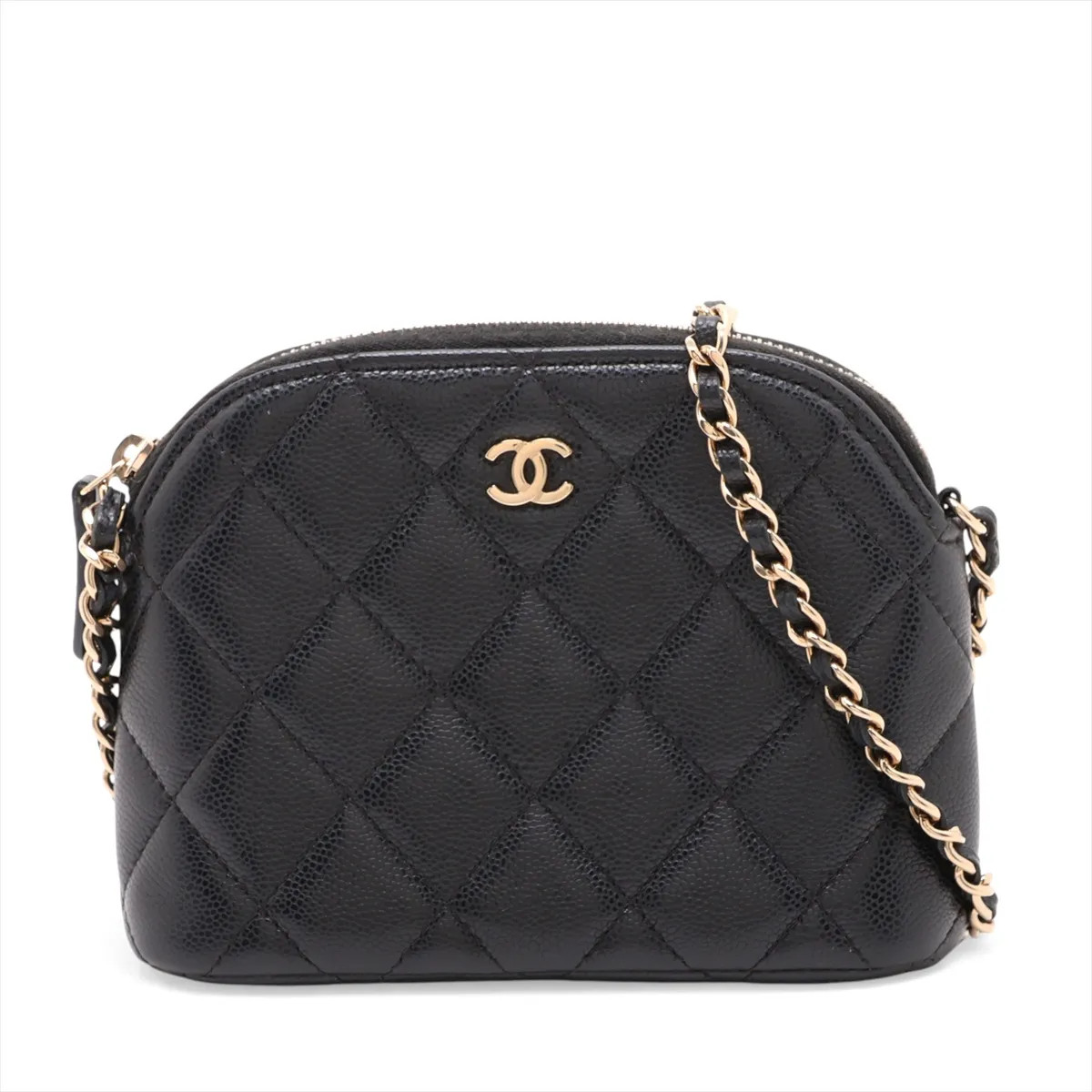 Chanel Matelasse Caviar Skin Chain Shoulder Bag Black Gold Metal Fittings random