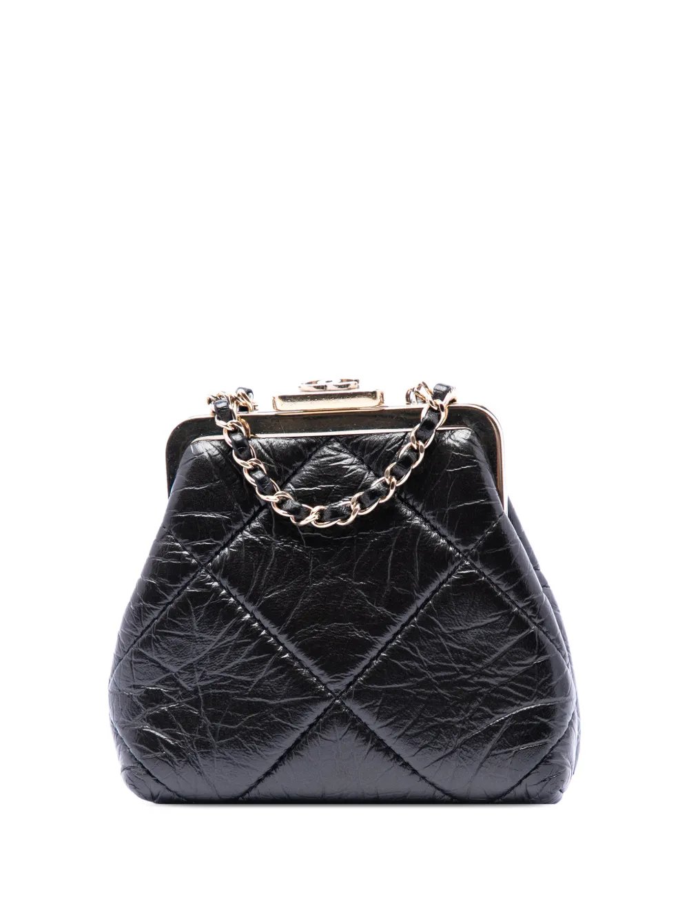 2020 Quilted Aged Lambskin Kiss Lock Clutch with Chain crossbody bag