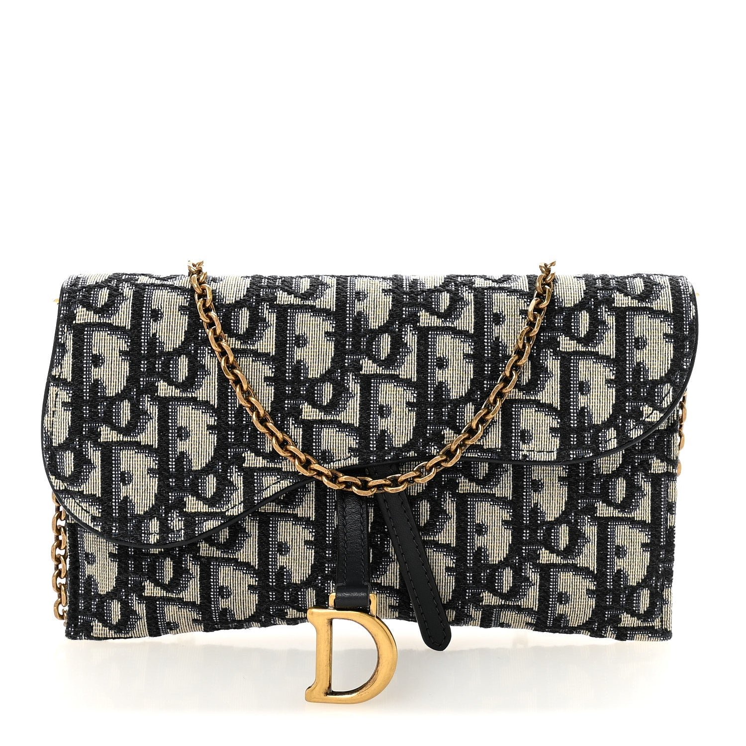 Christian Dior Oblique Saddle Chain Long Wallet Blue