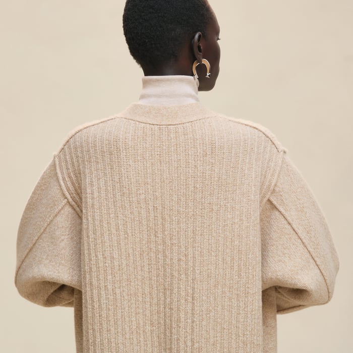 Beige Camel Thick Long-sleeve Cardigan