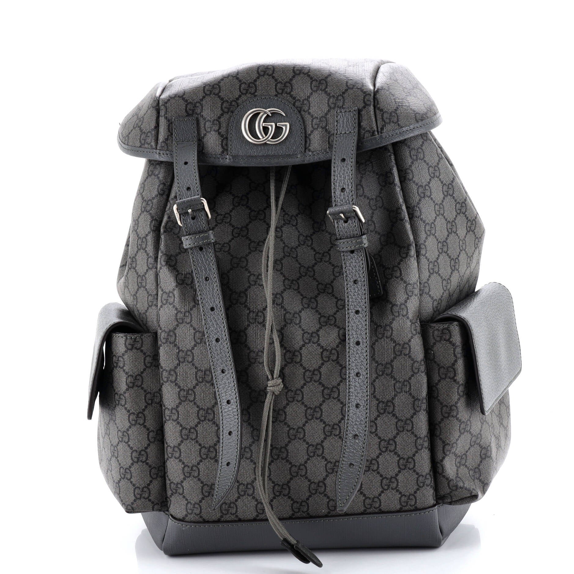 Gucci Double Pocket Buckle Backpack Printed GG Coated Canvas Large