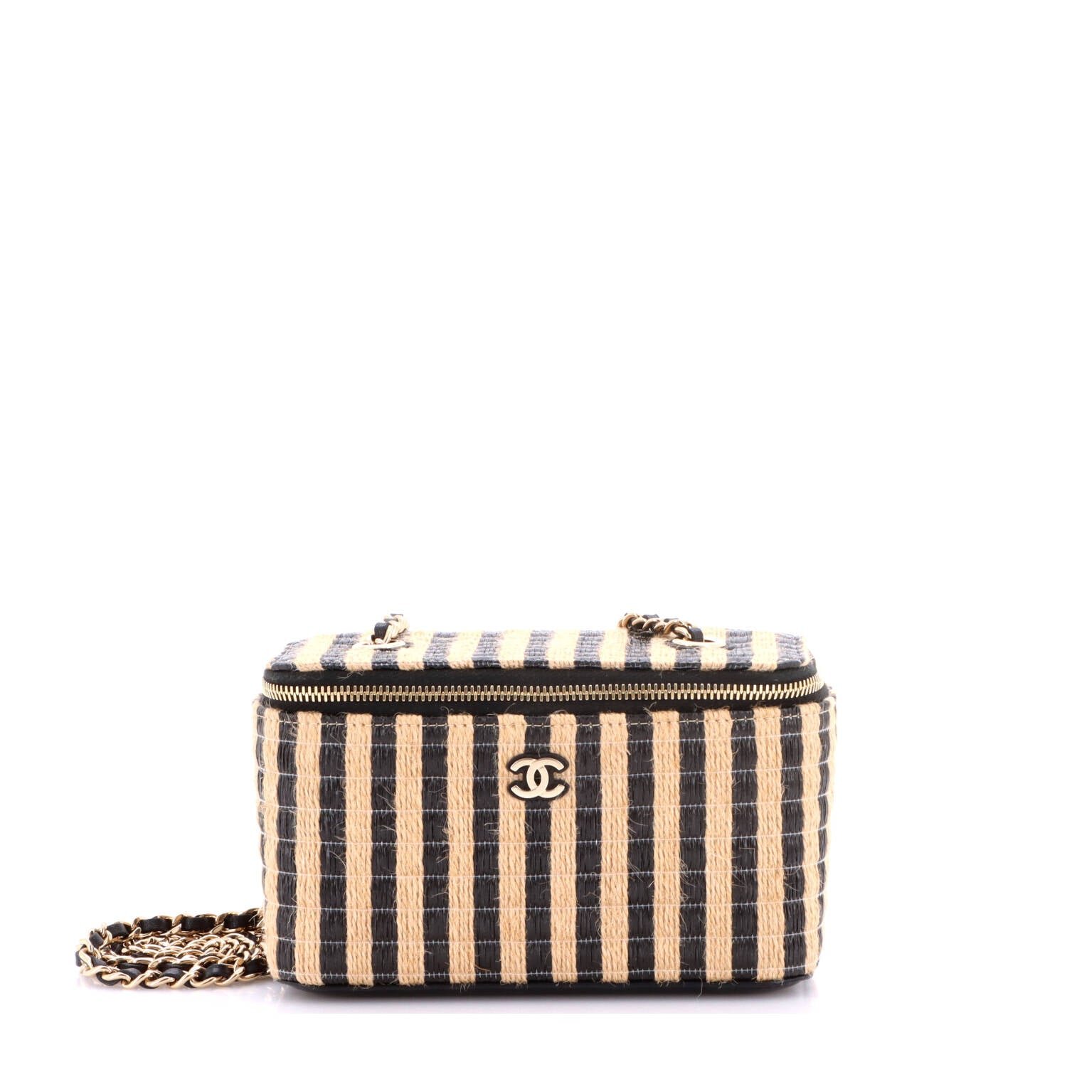 Classic Vanity Case with Chain Striped Raffia and Jute Small