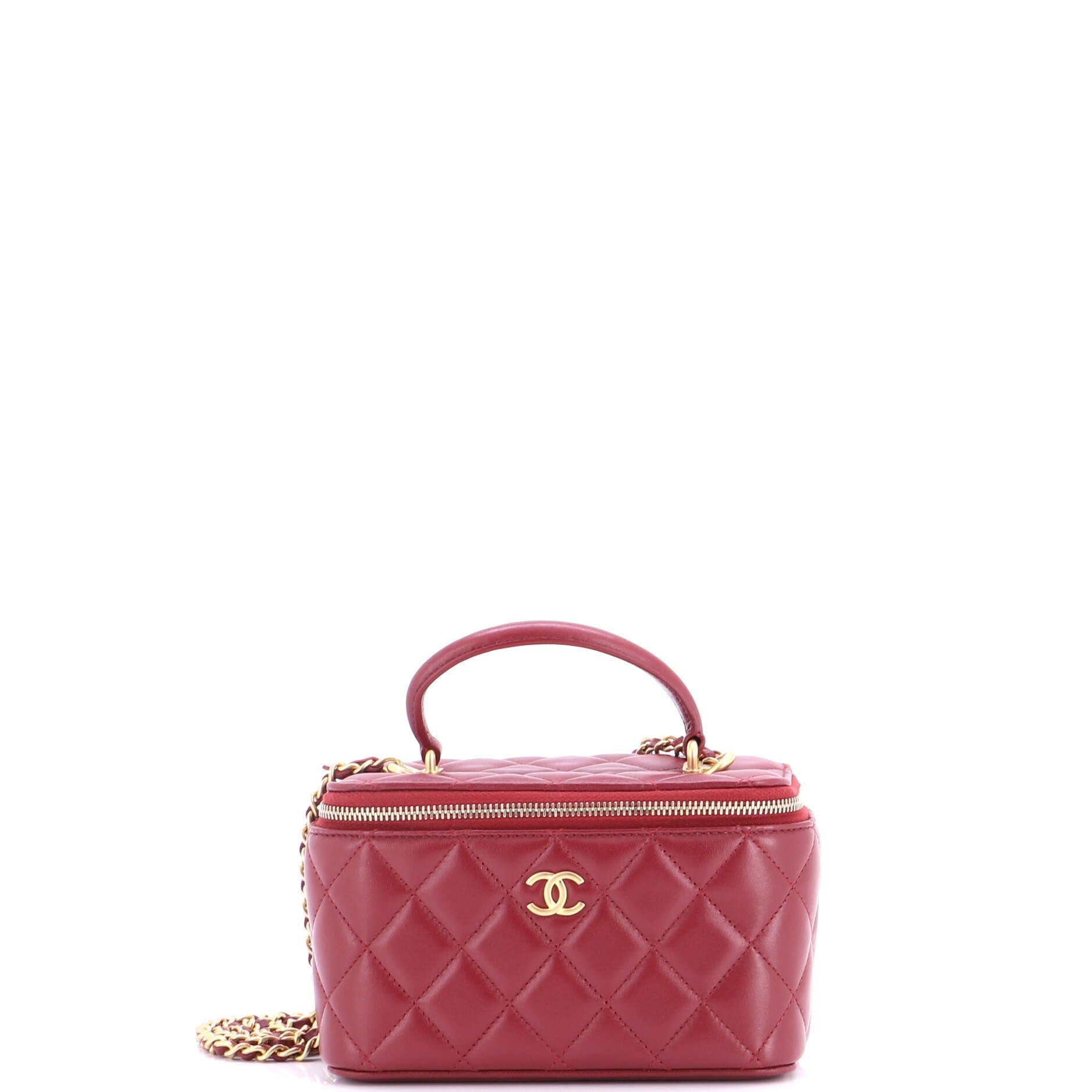 Classic Top Handle Vanity Case with Chain Quilted Lambskin Small