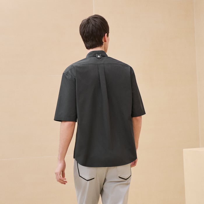 Anthracite Sporty Fit Shirt With Leather Detail