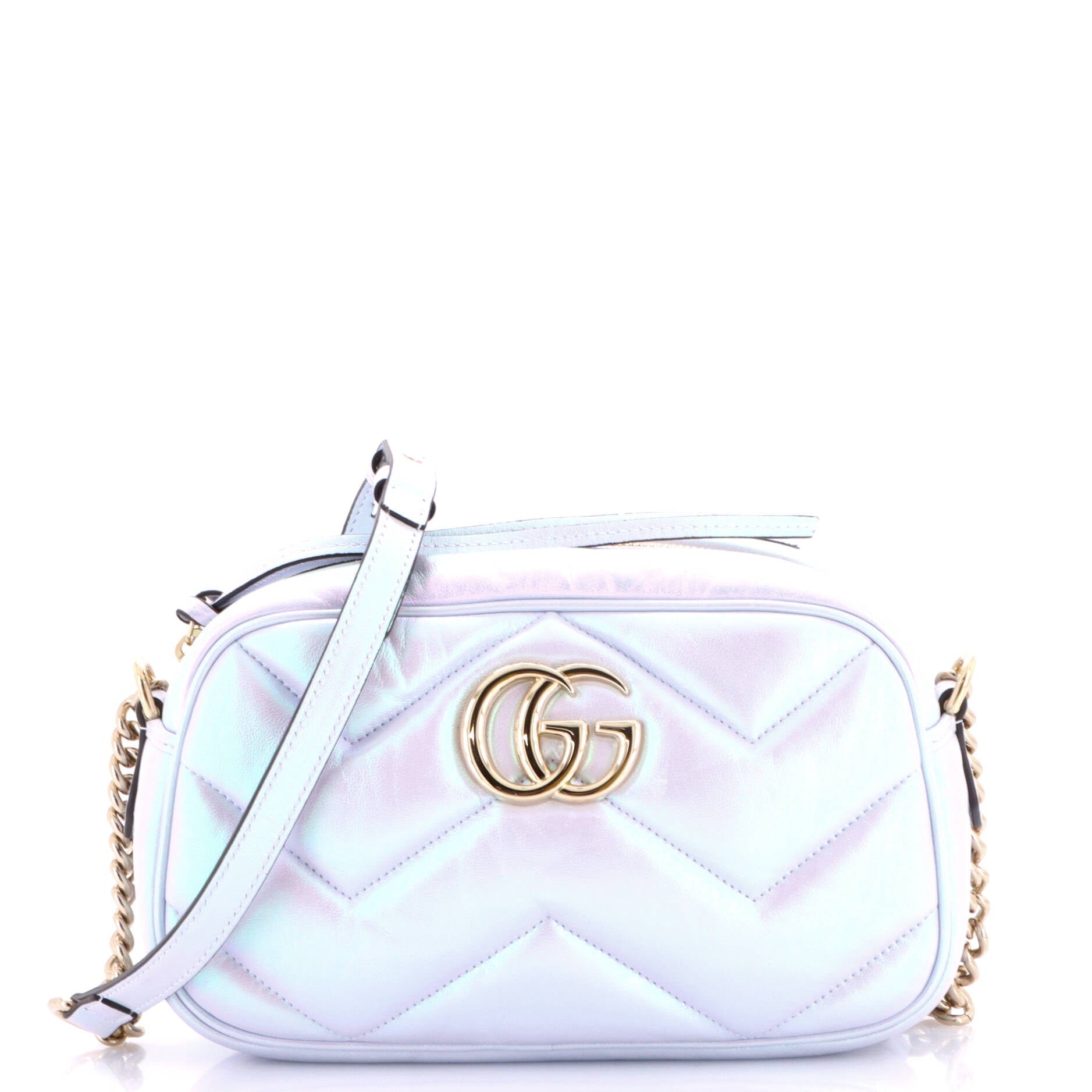GG Marmont Shoulder Bag Chevron Iridescent Leather Small