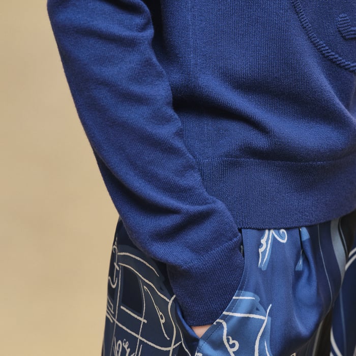 Bleu Outremer Cashmere "H Lift" Long-sleeve Sweater