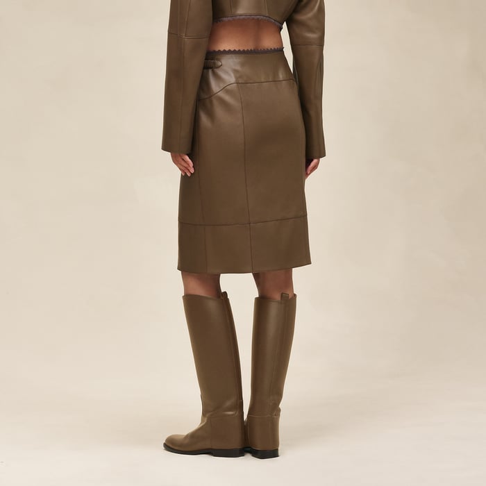 Marron Muschio Shiny Lambskin Wrap Skirt
