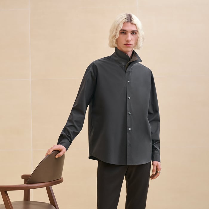 Anthracite Boxy Fit Shirt With Twin Collar