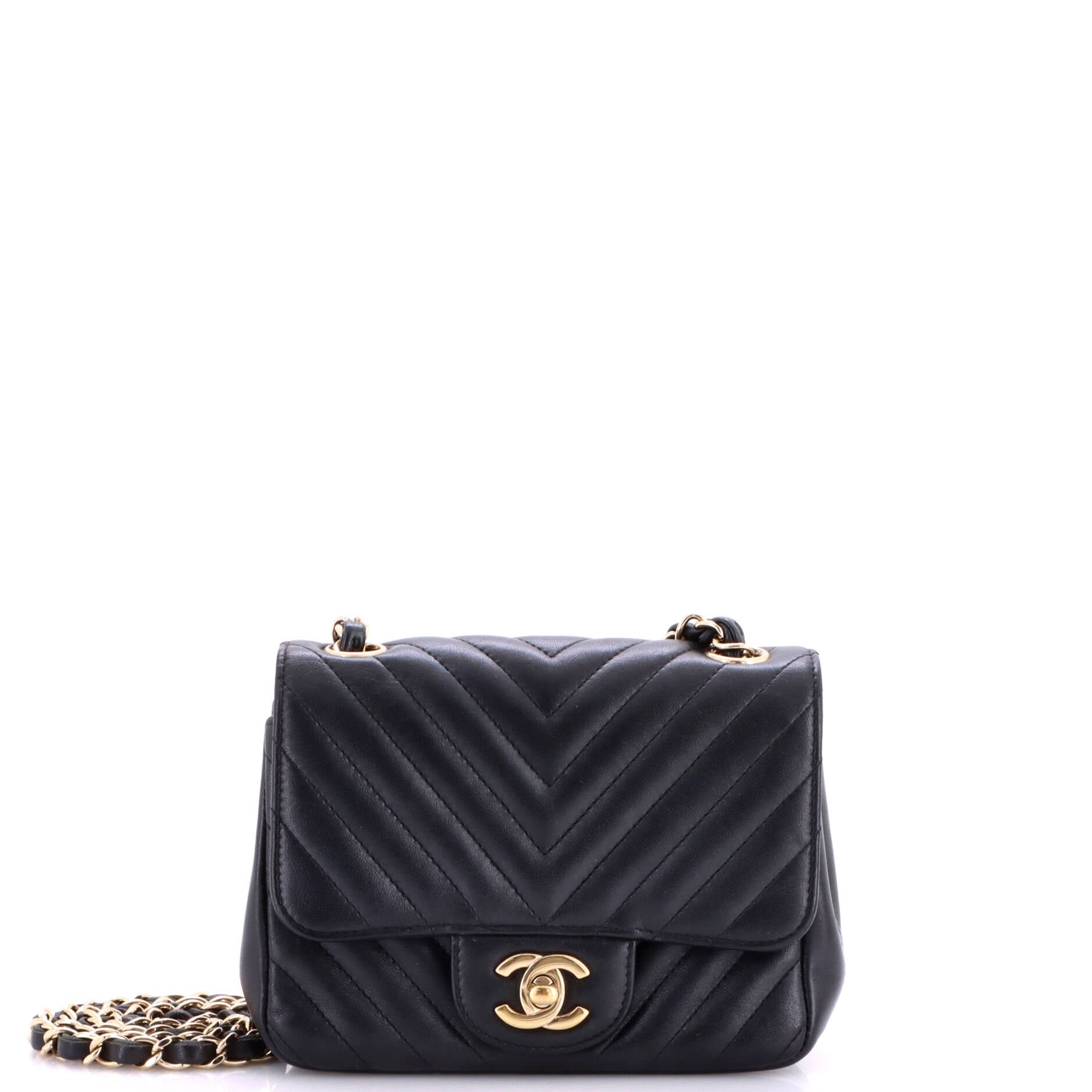 Square Classic Single Flap Bag Chevron Lambskin Mini