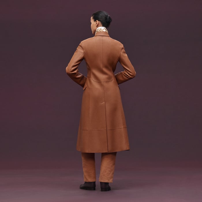 Marron Fauve Equestrian Leather Coat