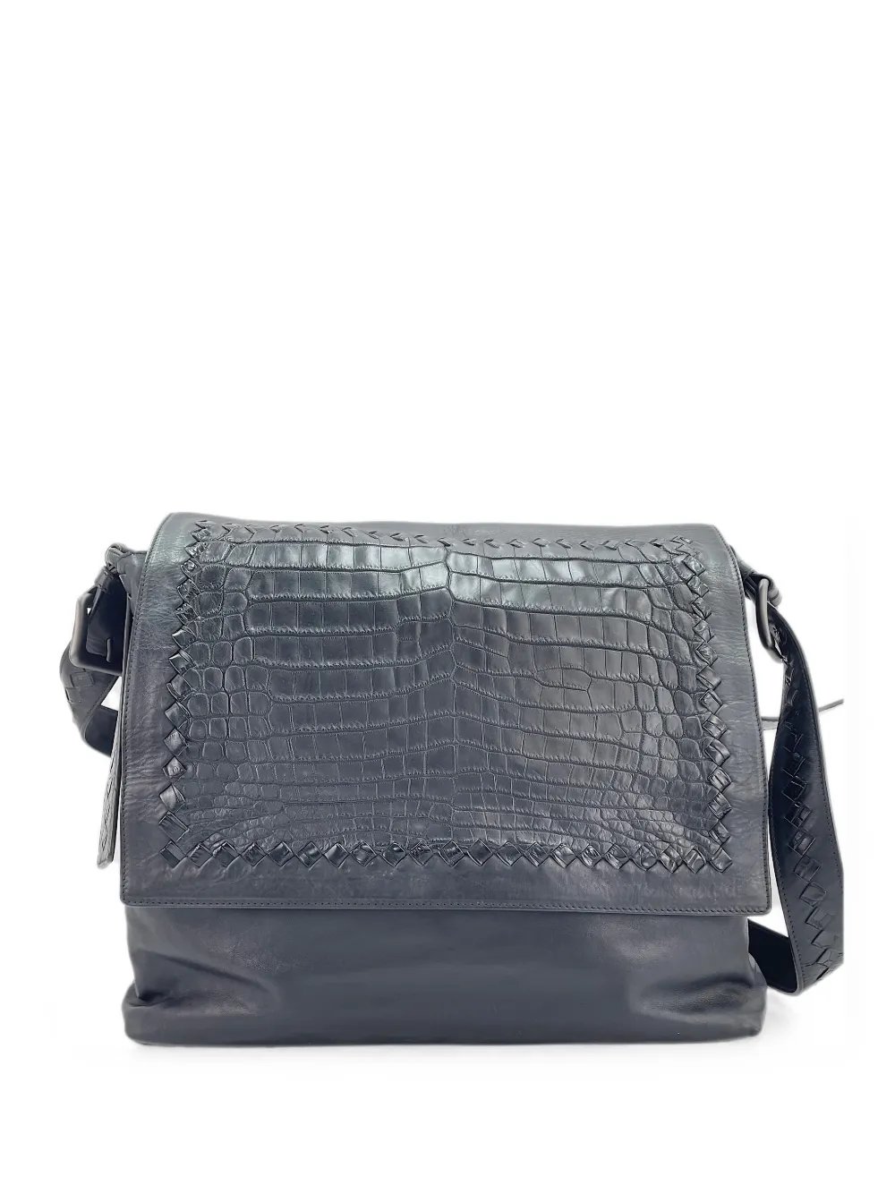2000s croco-embossed Intrecciato shoulder bag