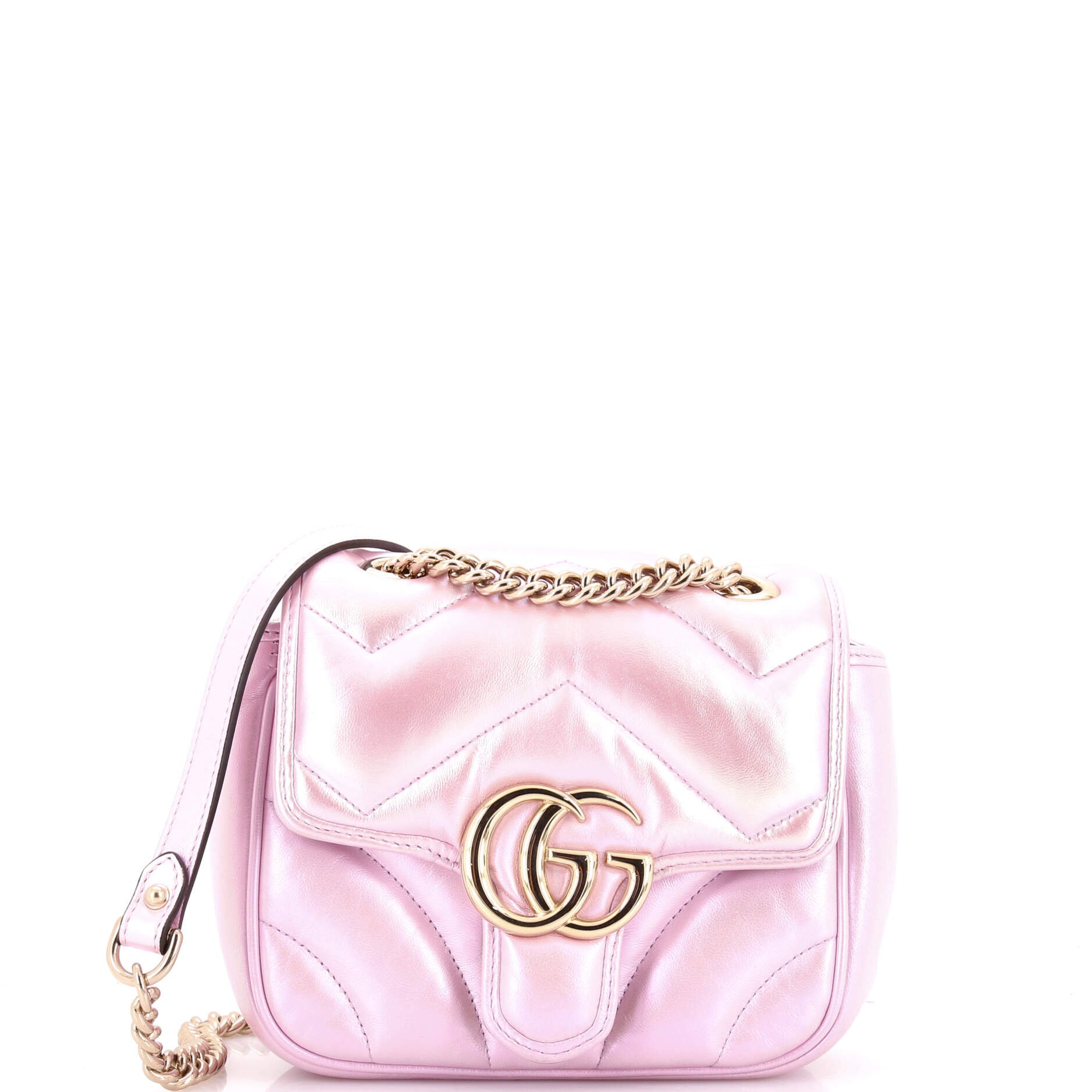 GG Marmont Square Flap Bag Chevron Iridescent Leather Mini