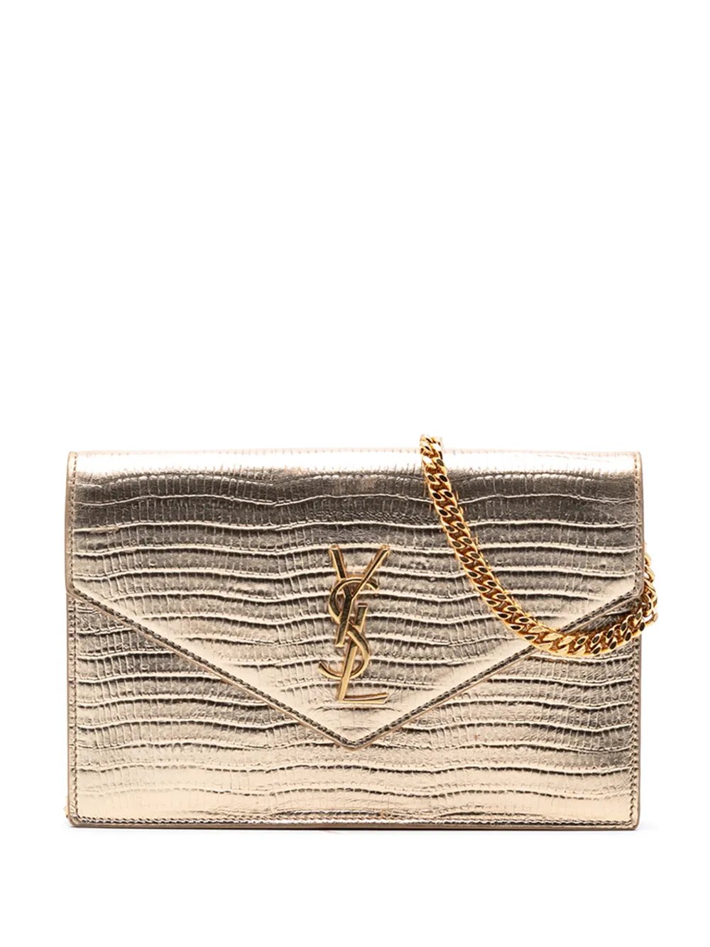 2016 Lizard Embossed Metallic Calfskin Monogram Envelope Chain Wallet crossbody bag