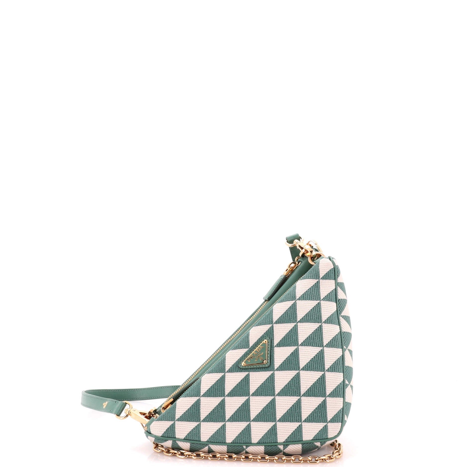 Double Symbole Triangle Bag Leather and Jacquard Mini