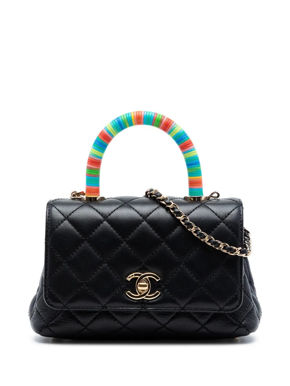 2021 Extra Mini Quilted Lambskin Rainbow Coco Top Handle Bag satchel
