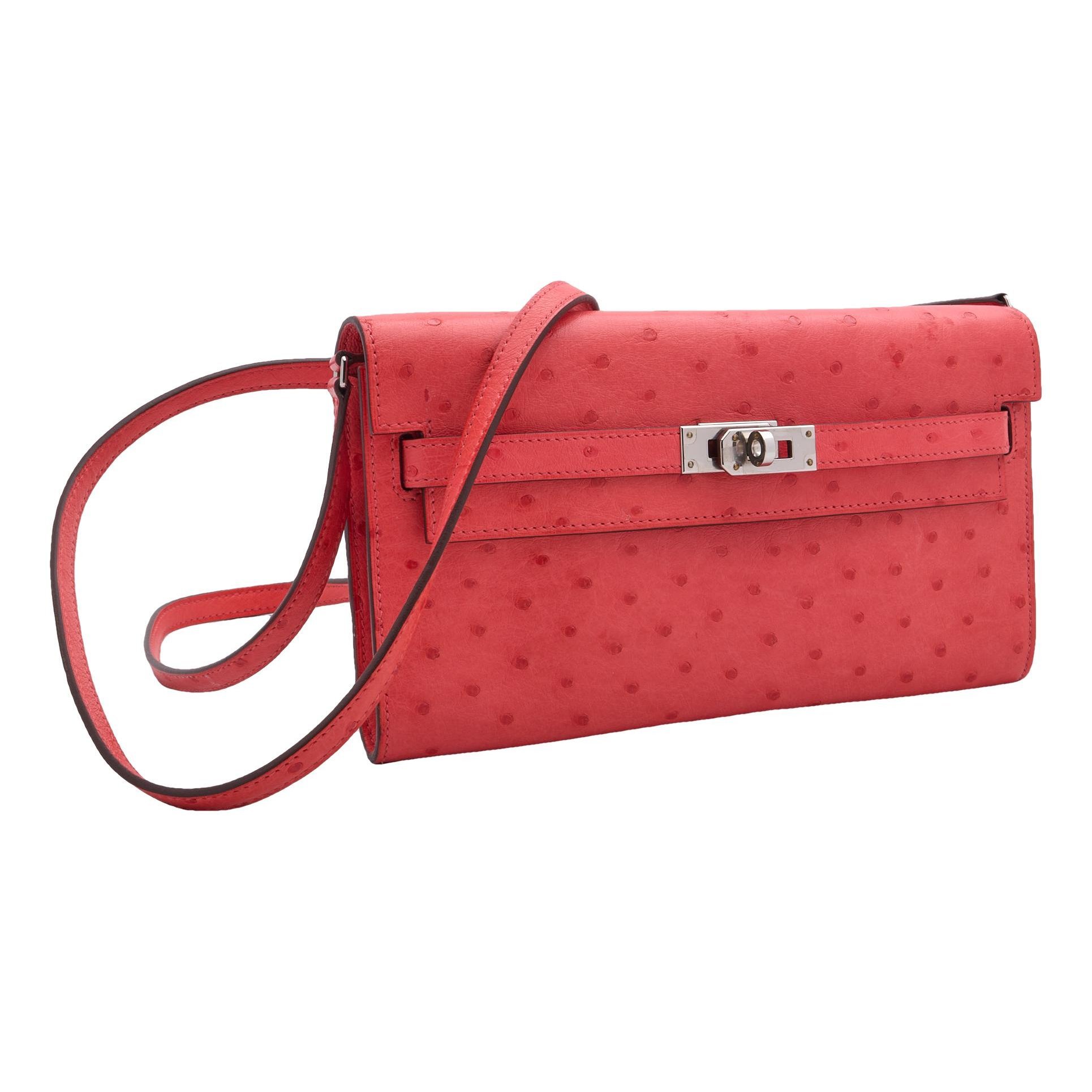 Hermes Kelly Handbag Pink Ostrich Leather 2023