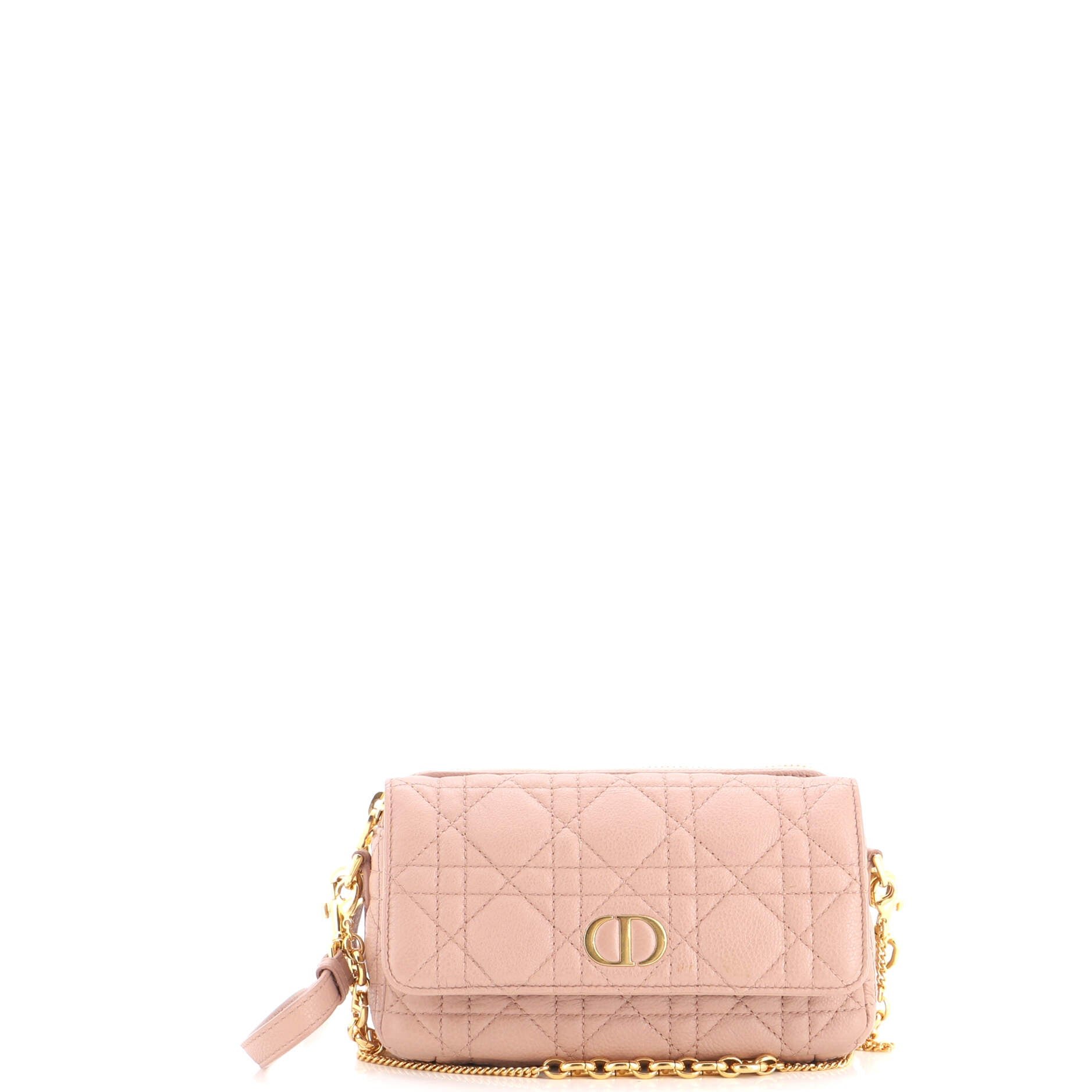Caro Flap Double Pouch Crossbody Bag Cannage Quilt Calfskin