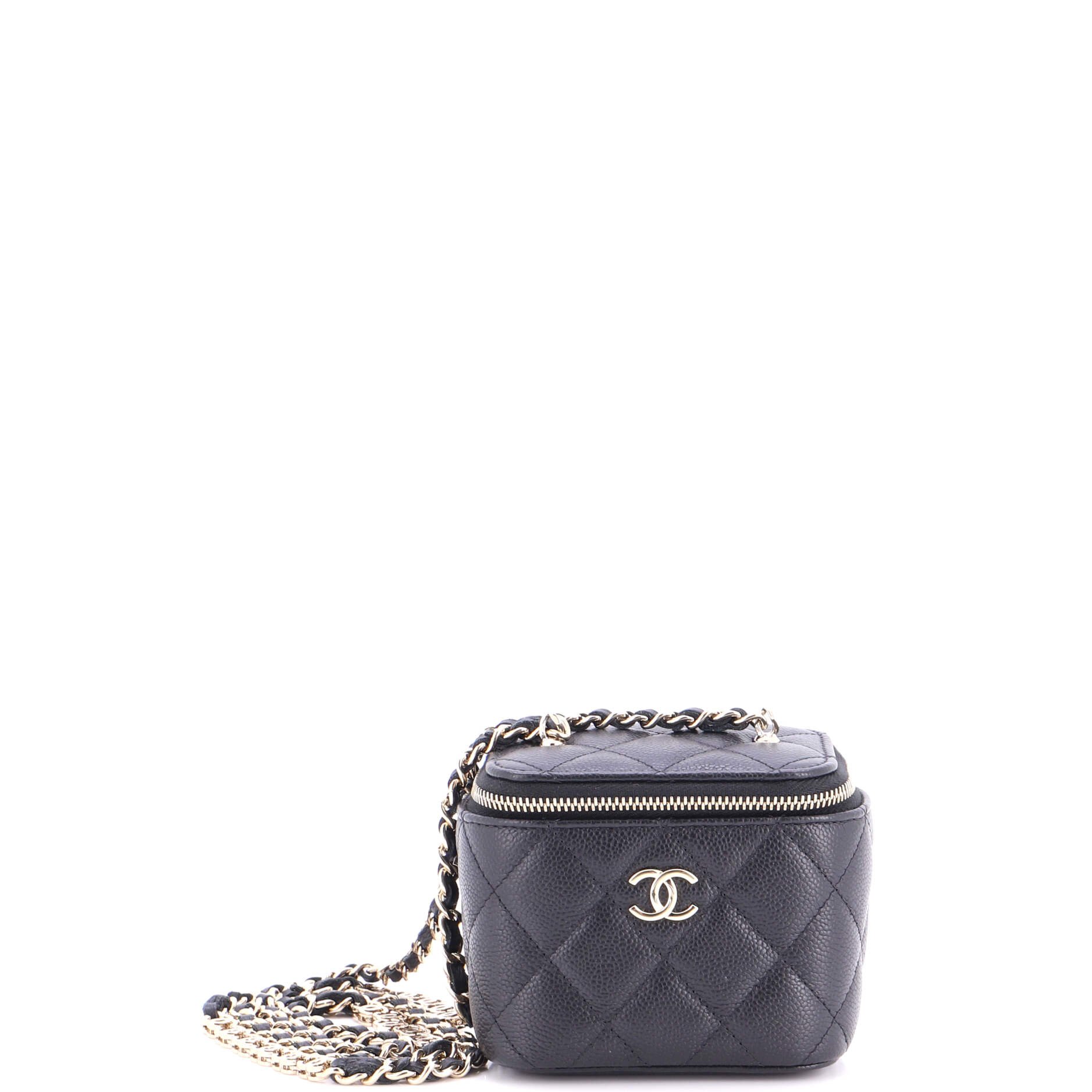 Tiny CC Link Vanity Case with Chain Quilted Caviar Mini