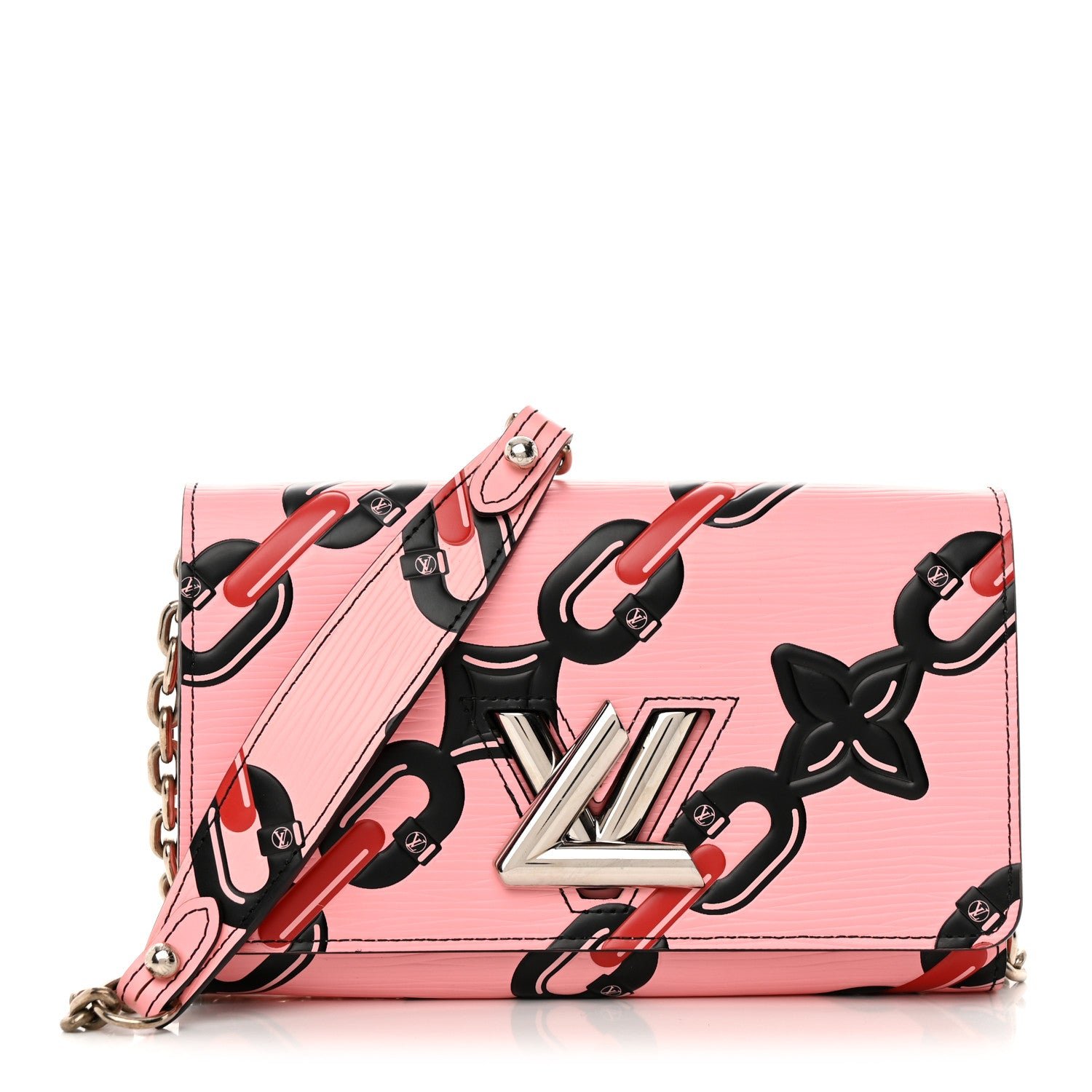 Louis Vuitton Epi Chain Flower Print Twist Chain Wallet Pink
