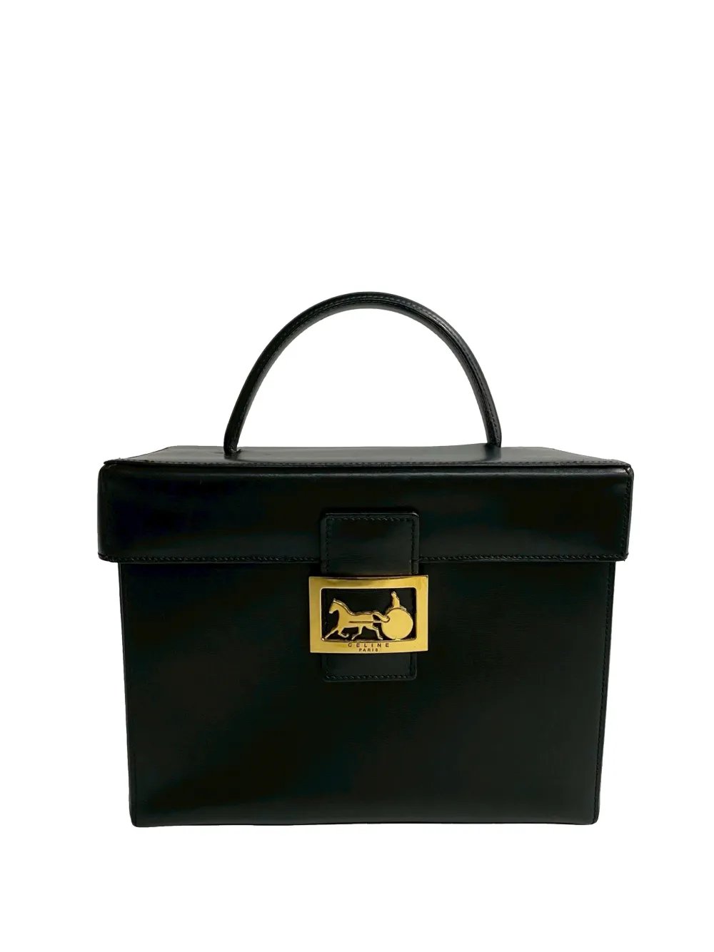 1997 Leather Logo Carriage Top Handle Bag vanity bag