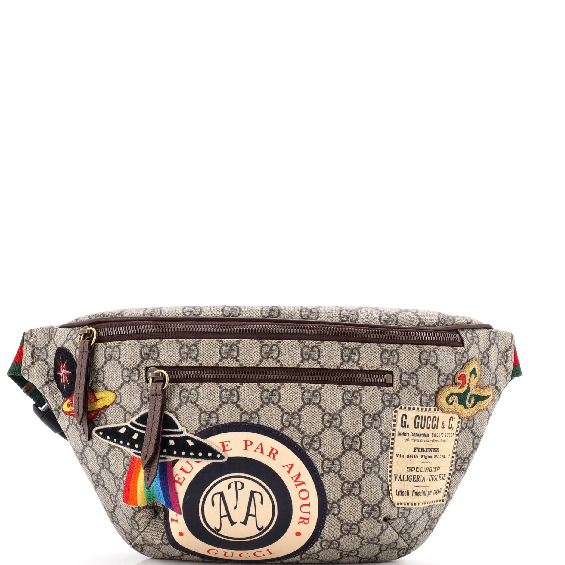 Courrier Zip Belt Bag GG Coated Canvas with Applique
