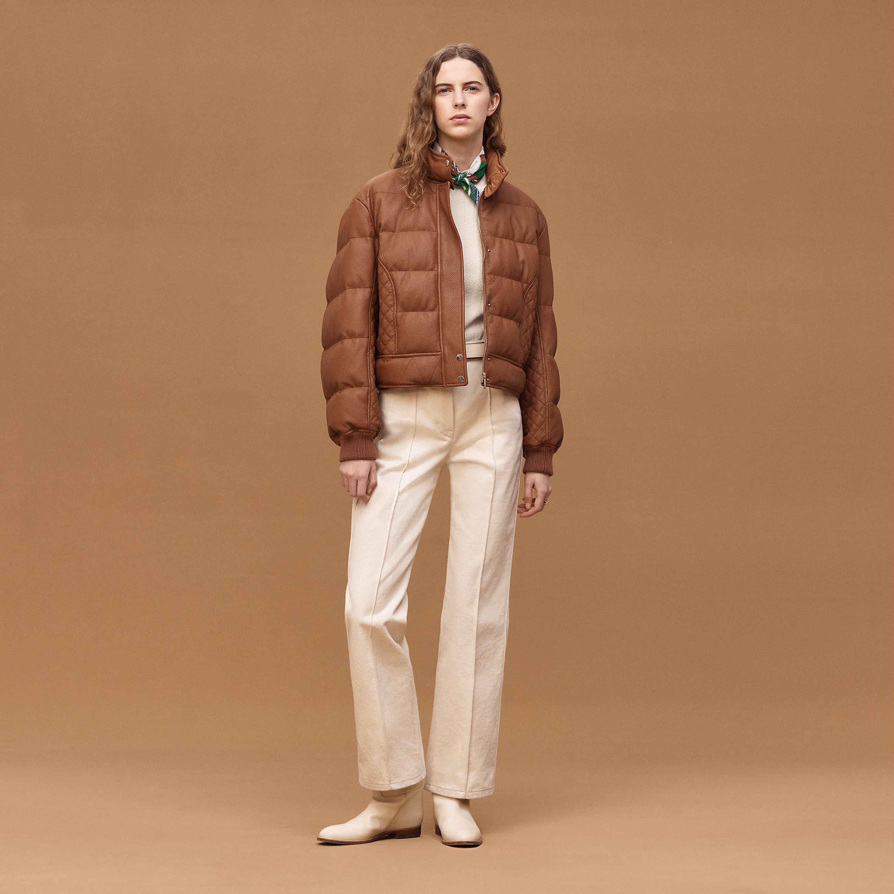 Leather puffer coat