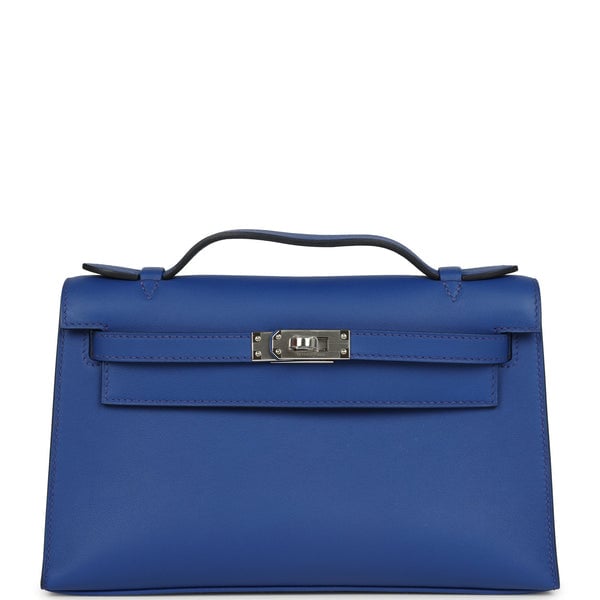 Hermes Hermes Kelly Pochette Bleu Royal Swift Palladium Hardware