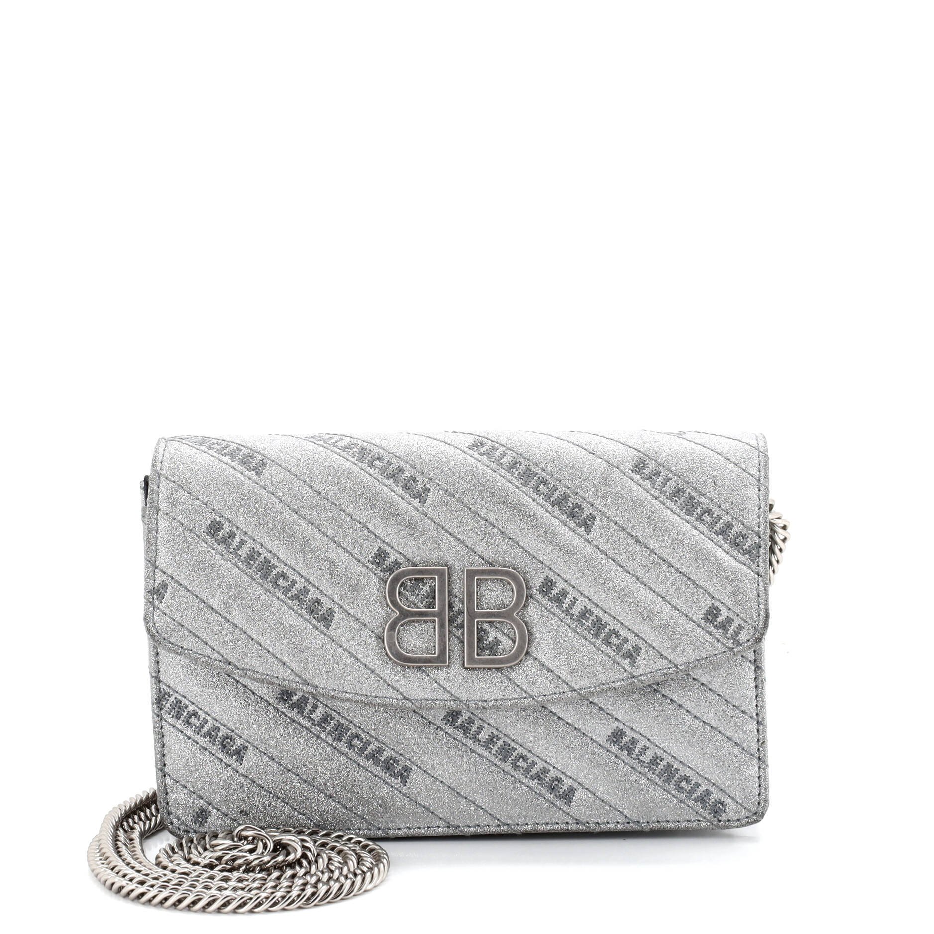 Balenciaga BB Chain Wallet Quilted Embroidered Glitter