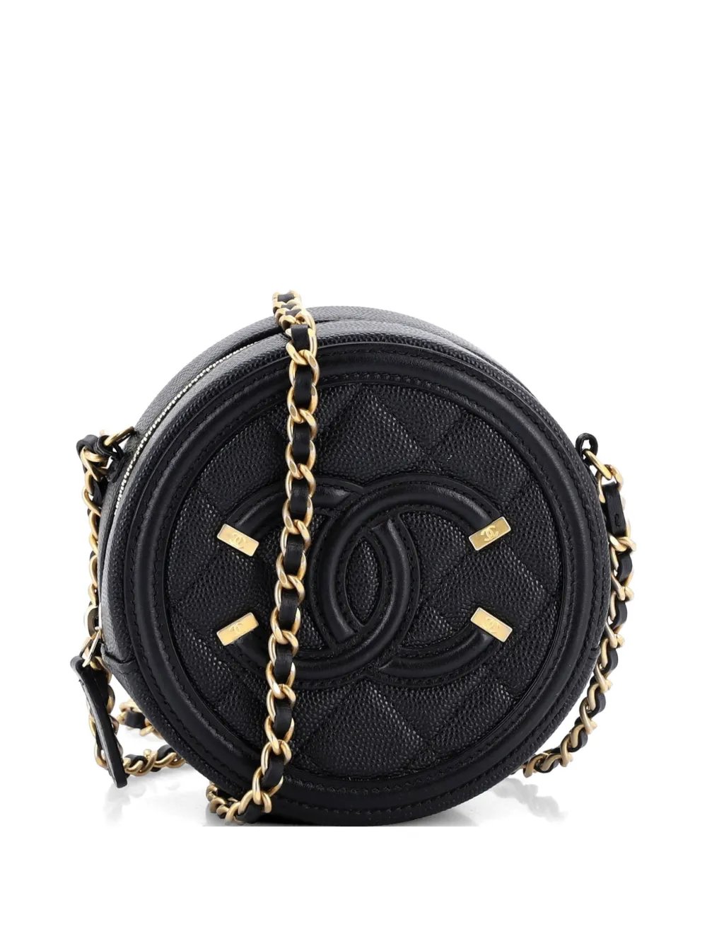 Filigree Round Clutch with Chain Quilted Caviar Mini crossbody bag