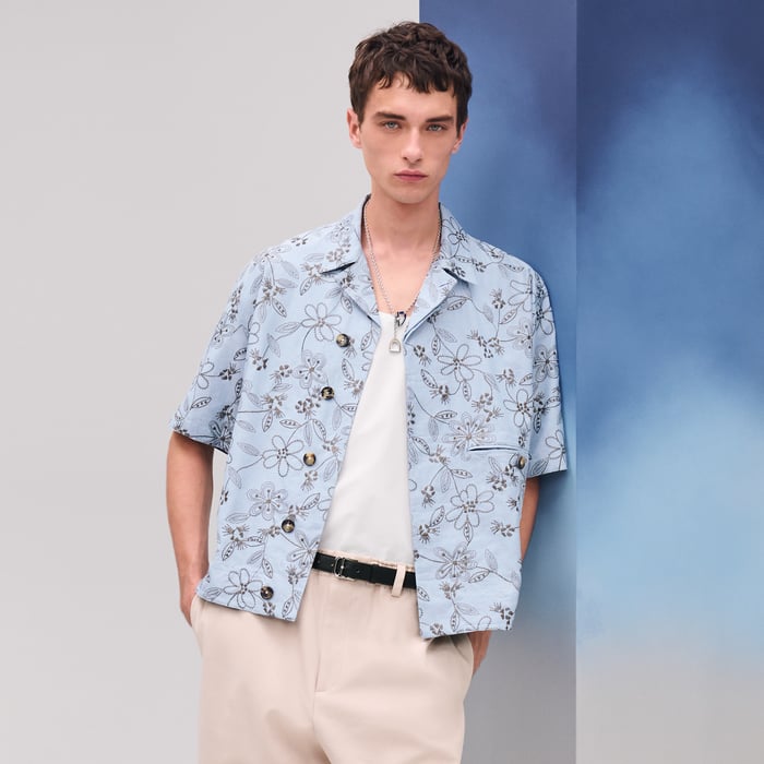 Bleu Glacier "Fleurs Technique" Short-sleeve Overshirt