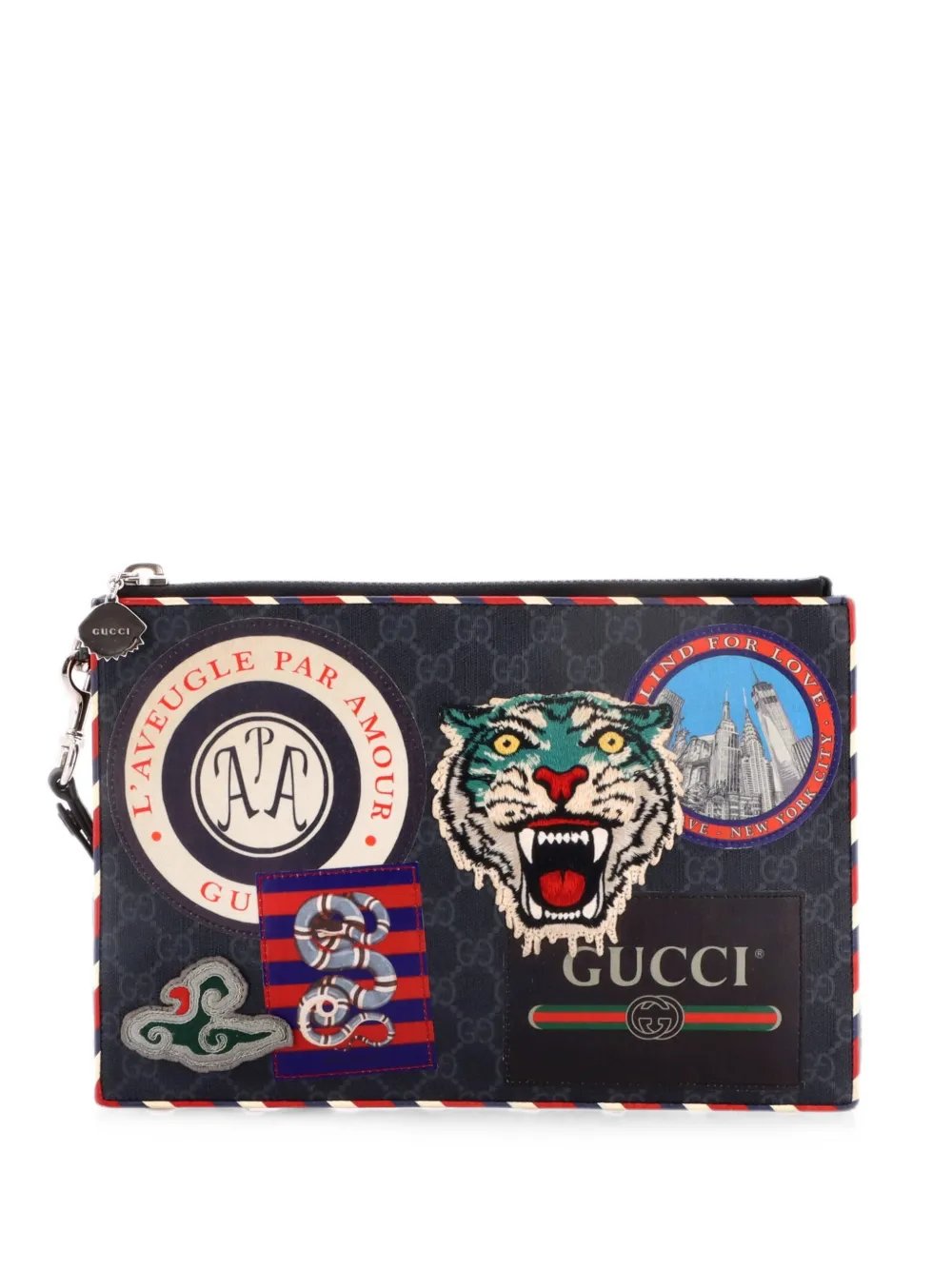 Night Courrier Pouch GG Coated Canvas with Applique clutch bag