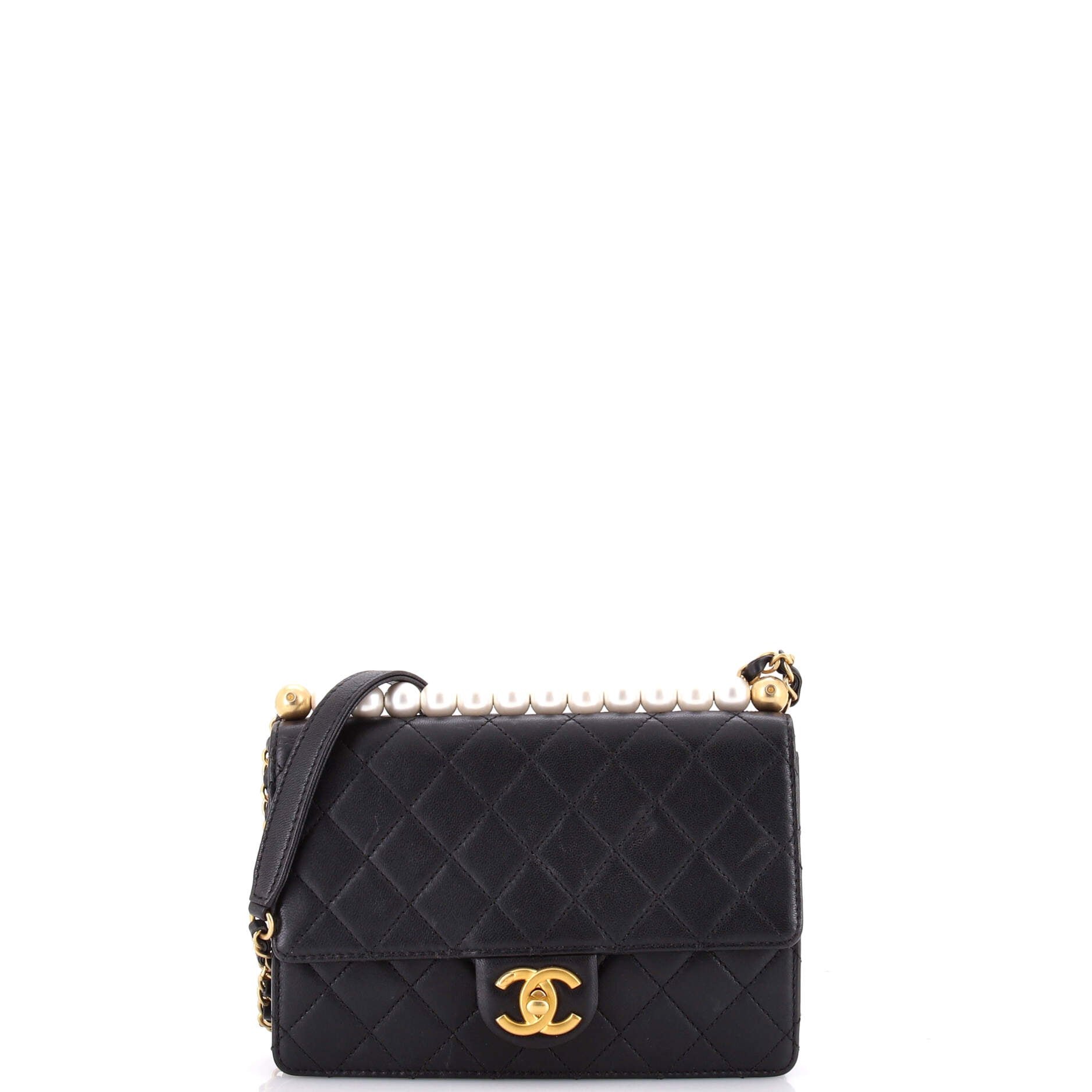 Chic Pearls Flap Bag Quilted Lambskin Small