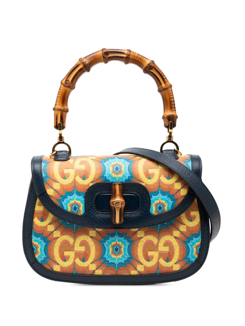 2016-2026 100th Anniversary Medium GG Coated Canvas Kaleidoscope 1947 Bamboo Top Handle Bag satchel