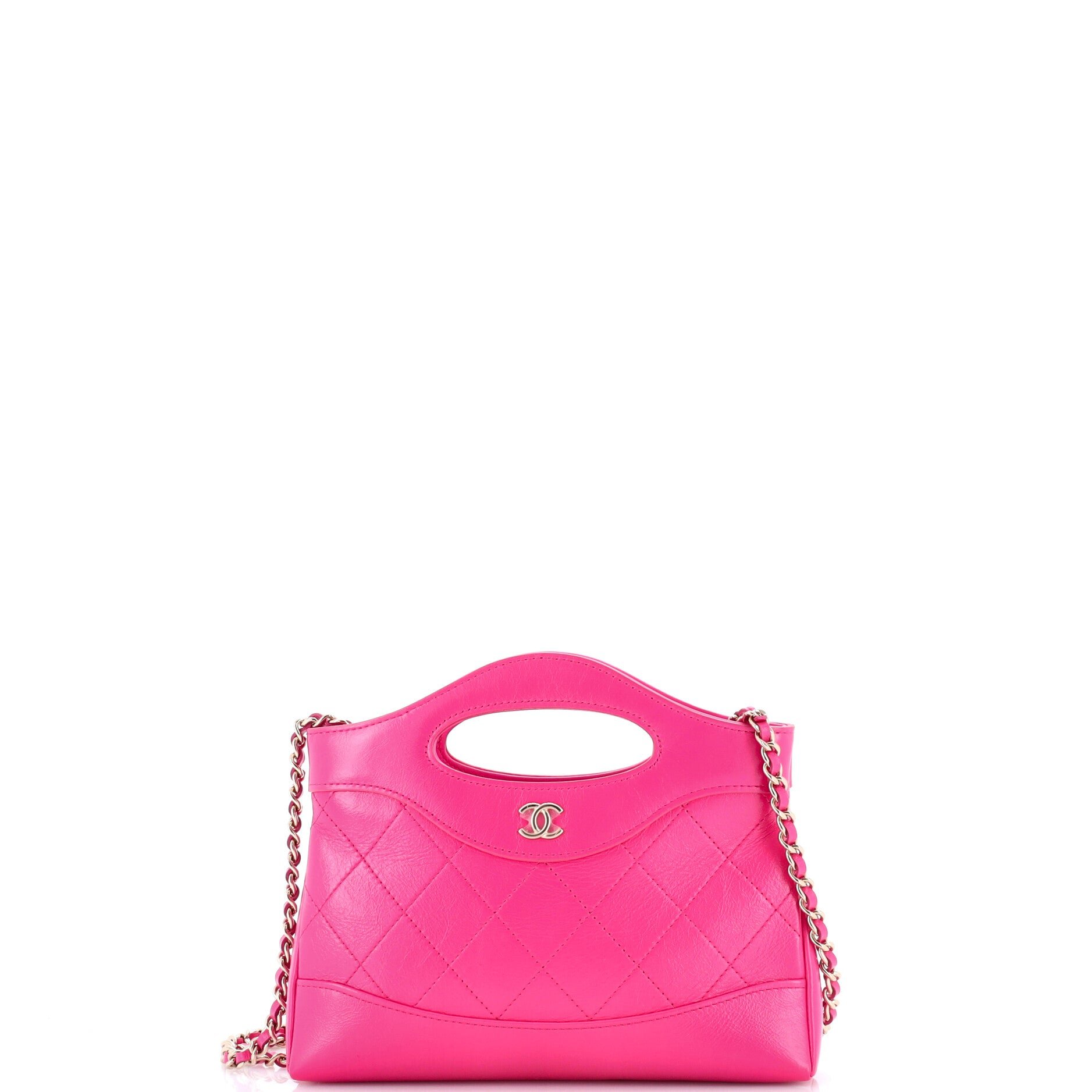 31 Shopping Bag Clutch with Chain Quilted Shiny Crumpled Calfskin Small
