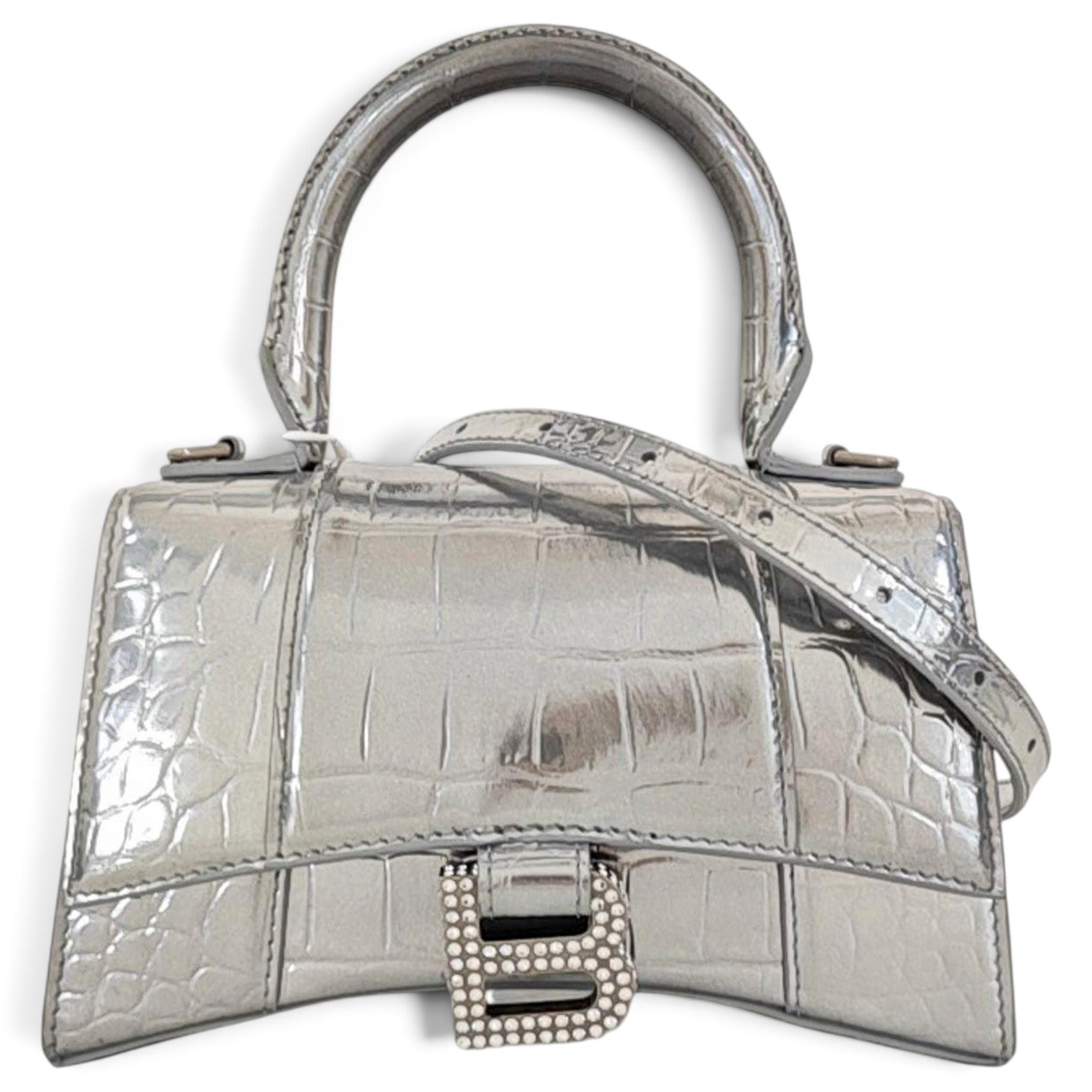 Hourglass patent leather handbag